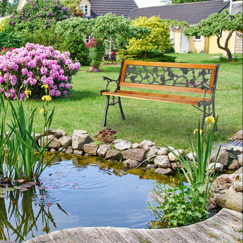 Garten Living Gartenbank Rosen aus Kunststoff, Massivholz und Gusseisen